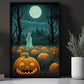 Spooky Ghost Moonlight In Pumpkin Garden Vintage Gothic Halloween Canvas Painting, Wall Art Decor - Halloween Poster Gift