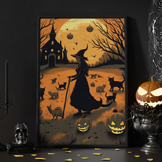 The Blind Witch In Halloween Party Vintage Gothic Halloween Canvas Painting, Wall Art Decor - Witchy Halloween Poster Gift