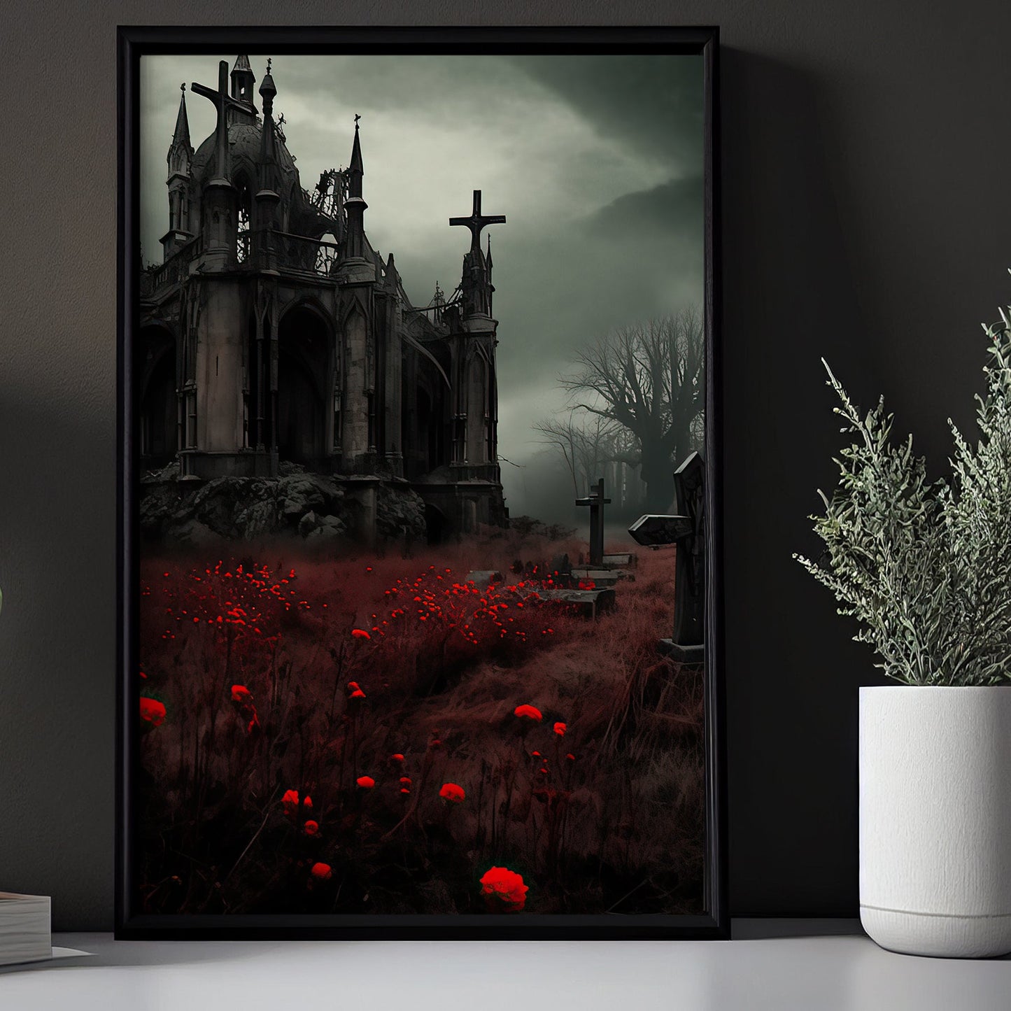 The Spooky House Dark Surreal Halloween Canvas Painting, Wall Art Decor - Horror Haunted House Halloween Poster Gift