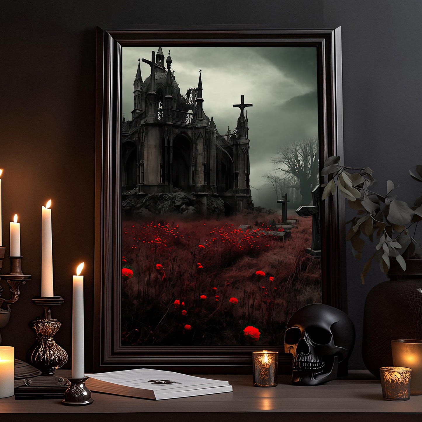 The Spooky House Dark Surreal Halloween Canvas Painting, Wall Art Decor - Horror Haunted House Halloween Poster Gift