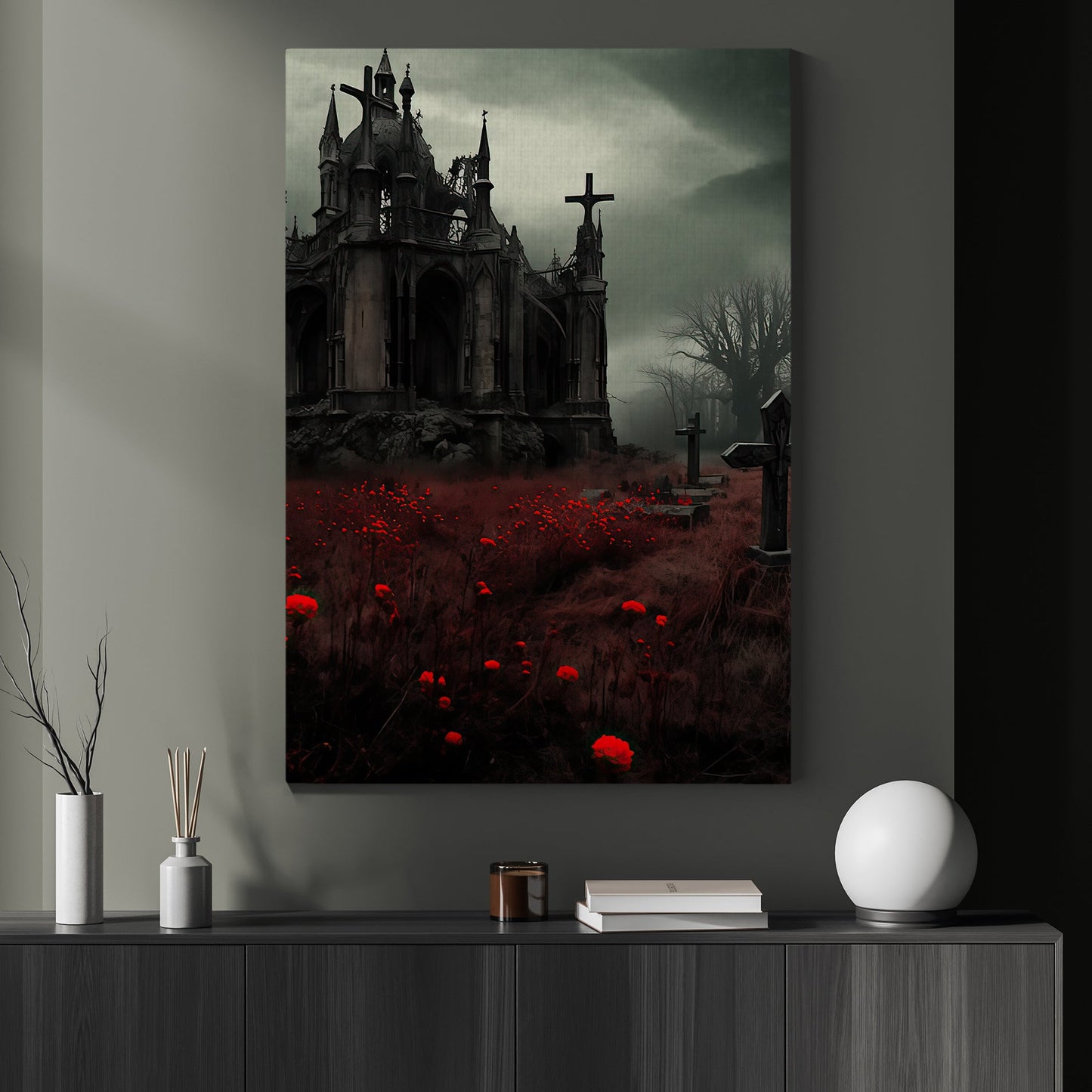 The Spooky House Dark Surreal Halloween Canvas Painting, Wall Art Decor - Horror Haunted House Halloween Poster Gift