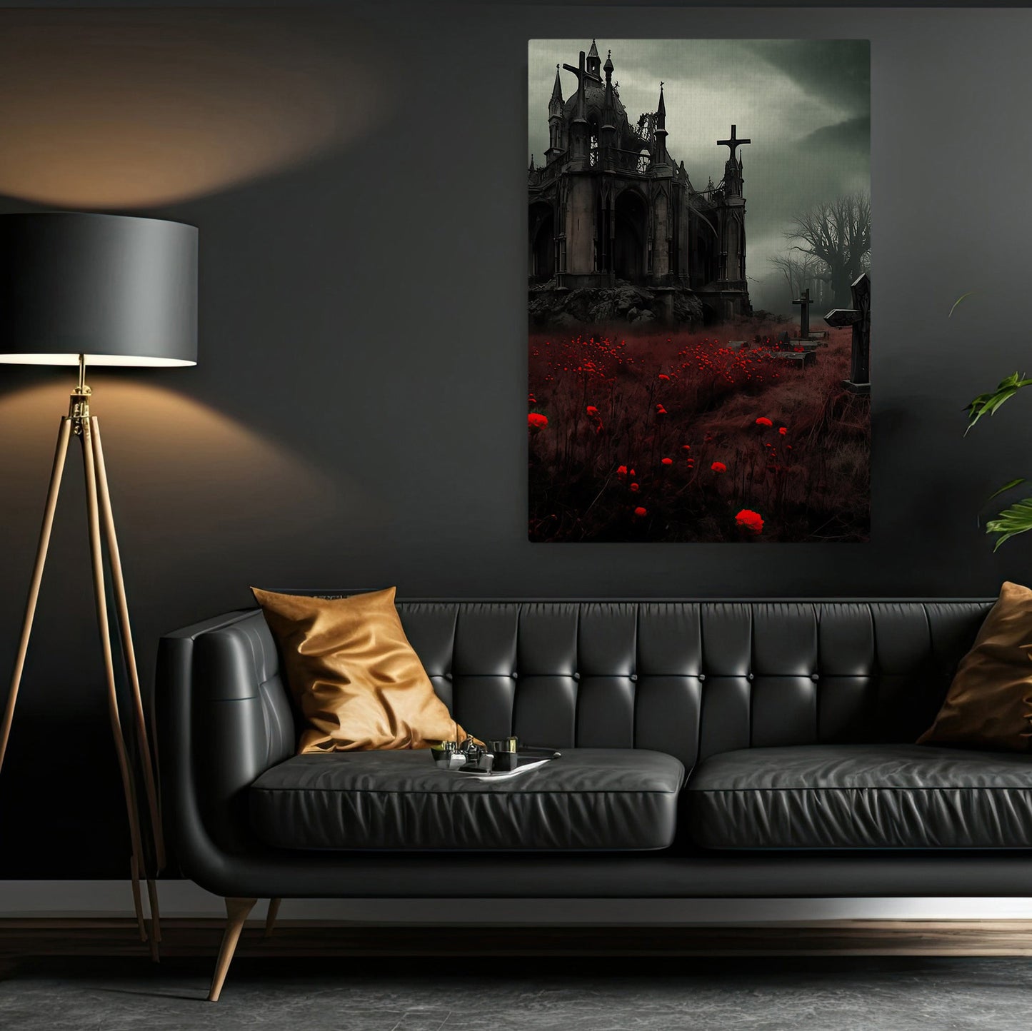 The Spooky House Dark Surreal Halloween Canvas Painting, Wall Art Decor - Horror Haunted House Halloween Poster Gift