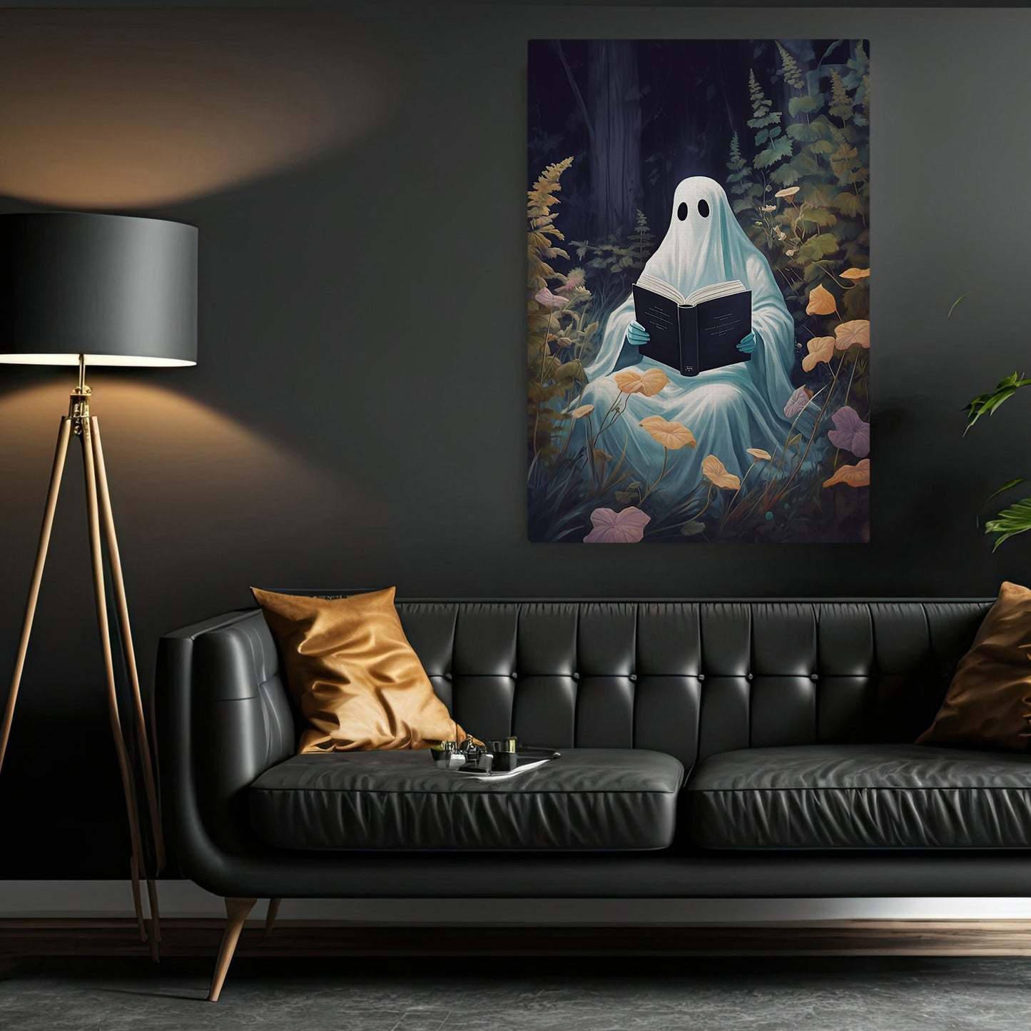 The Spooky Ghost Reading Book In Forest Vintage Gothic Halloween Canvas Painting, Wall Art Decor - Ghost Halloween Poster Gift