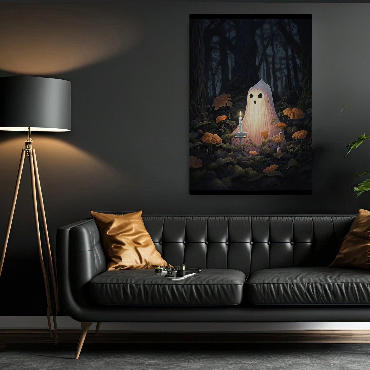 Alone Ghost In The Dark Forest Halloween Canvas Painting, Wall Art Decor - Halloween Poster Gift