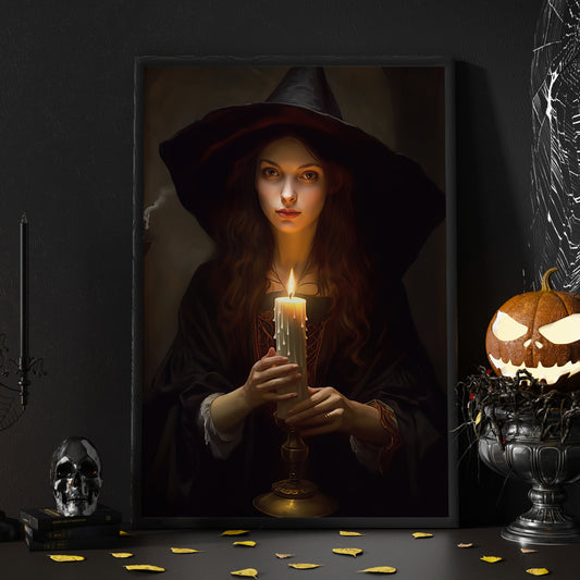 Beautiful Young Witch Melina Halloween Halloween Canvas Painting, Wall Art Decor - Spirit Magic Witch Halloween Poster Gift