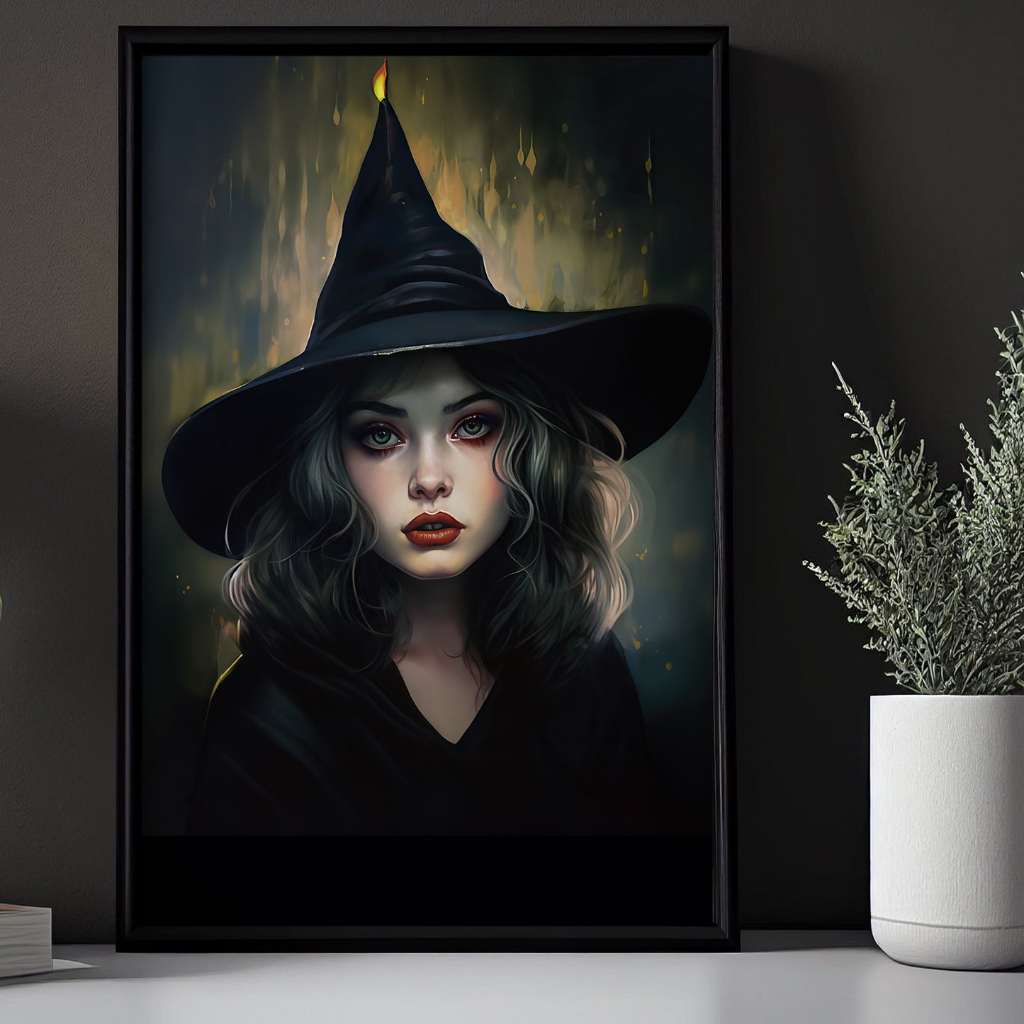 Portrait Dark Witch Vintage Canvas Wall Art - Gothic Witch Halloween Poster Artwork Decoration For Living Room Bed Room