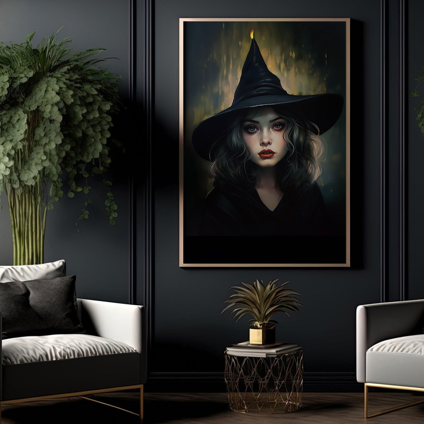 Portrait Dark Witch Vintage Canvas Wall Art - Gothic Witch Halloween Poster Artwork Decoration For Living Room Bed Room