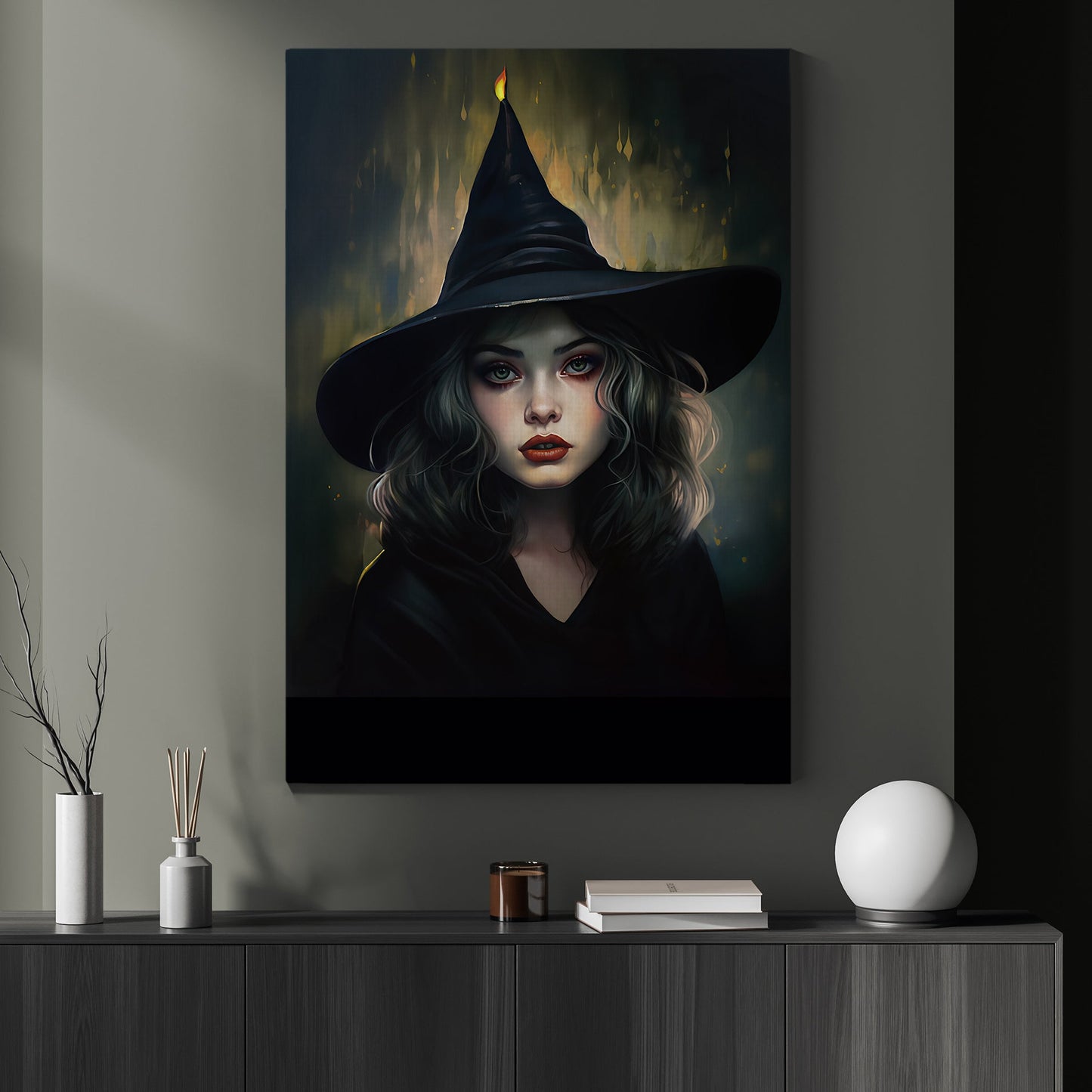 Portrait Dark Witch Vintage Canvas Wall Art - Gothic Witch Halloween Poster Artwork Decoration For Living Room Bed Room