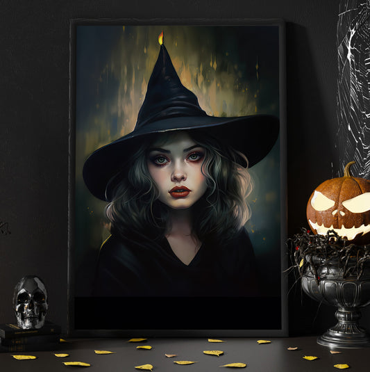 Portrait Dark Witch Vintage Canvas Wall Art - Gothic Witch Halloween Poster Artwork Decoration For Living Room Bed Room