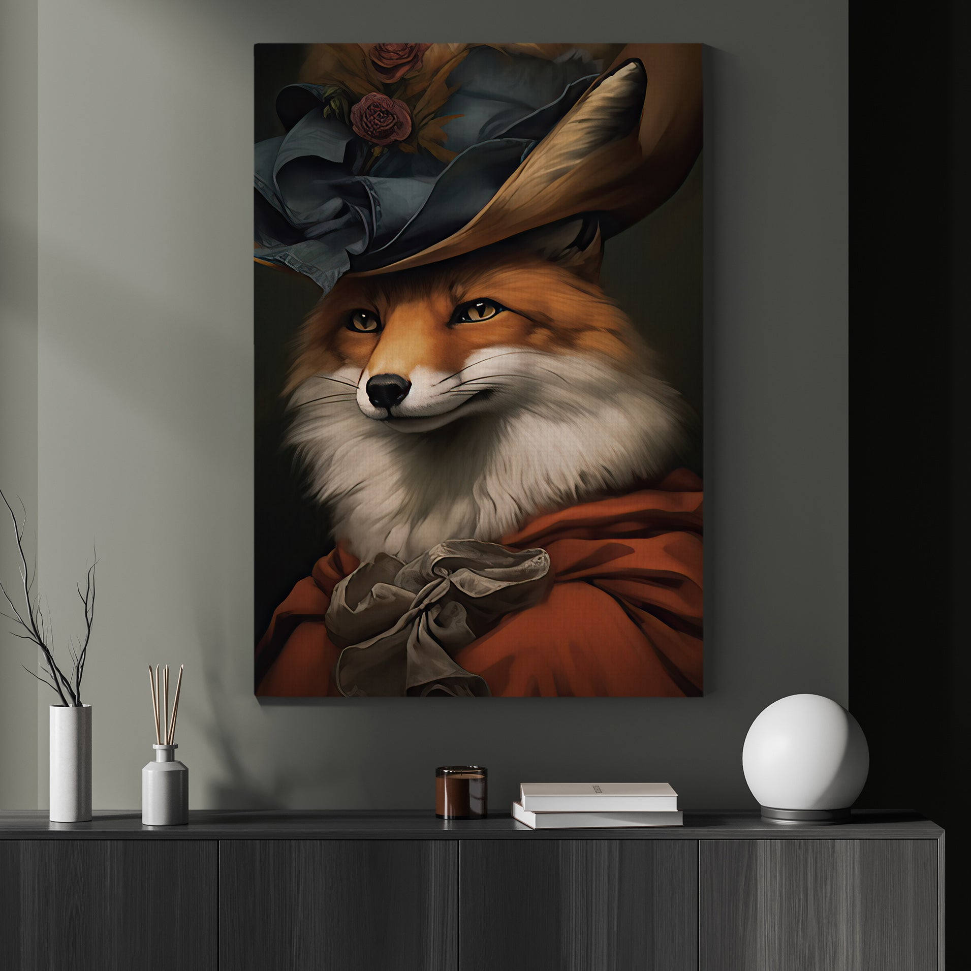 Victorian Fox In Suit, Victorian Animal Canvas Painting, Gothic Wall A ...