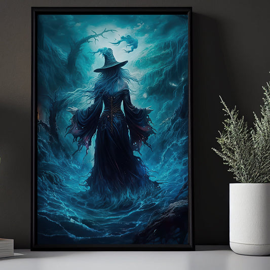 Striking Water Witch In The Storm, Witchy Canvas Painting, Wall Art Decor - Mythology Witchy Halloween Poster Gift