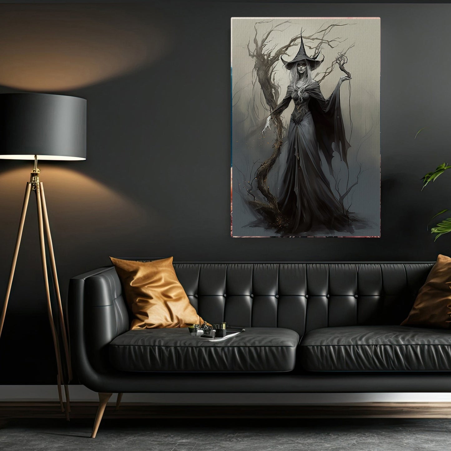 Magical Witch In Night Wall Art Print - Dark Surreal Enchanted Witch Halloween Wall Decor