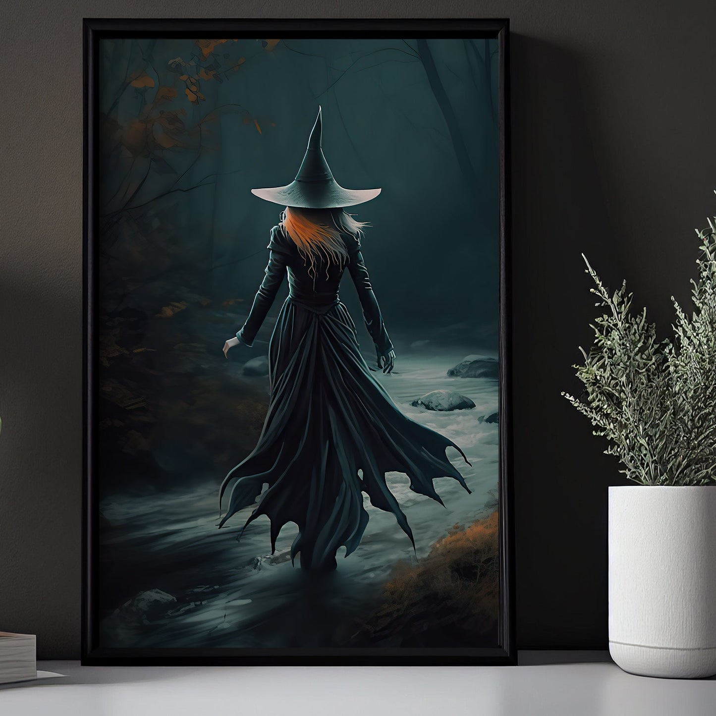 Witch In Dark Street Halloween Canvas Painting, Wall Art Decor - Dark Witchy Halloween Poster Gift