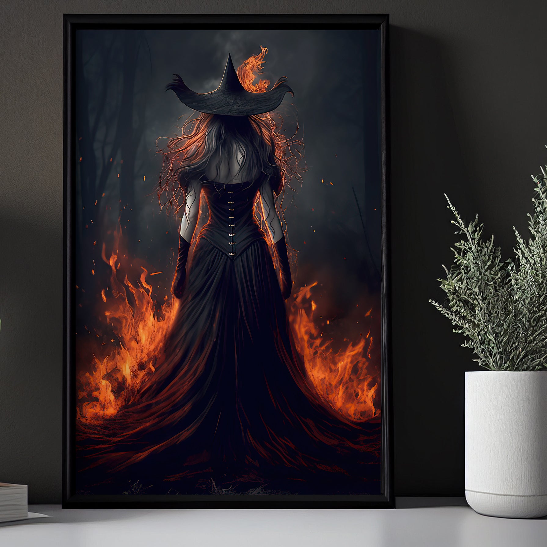 Witch's Rage Fire Witch In Rage Dark Vintage Wall Art Print - Dark Surreal Fire Wit ...