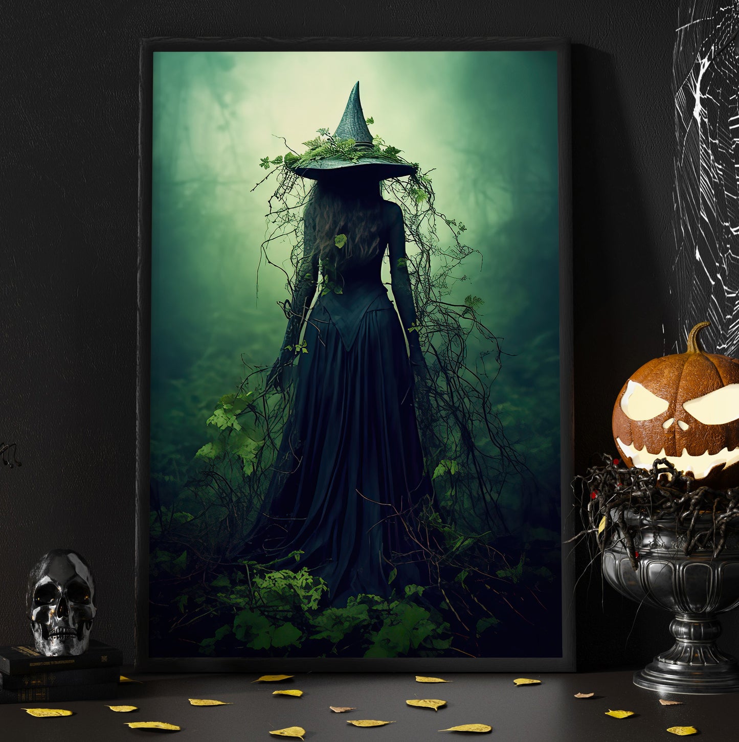 Witch In Dark Forest Canvas Painting, Witches Wall Art Decor - Dark Halloween Poster Gift