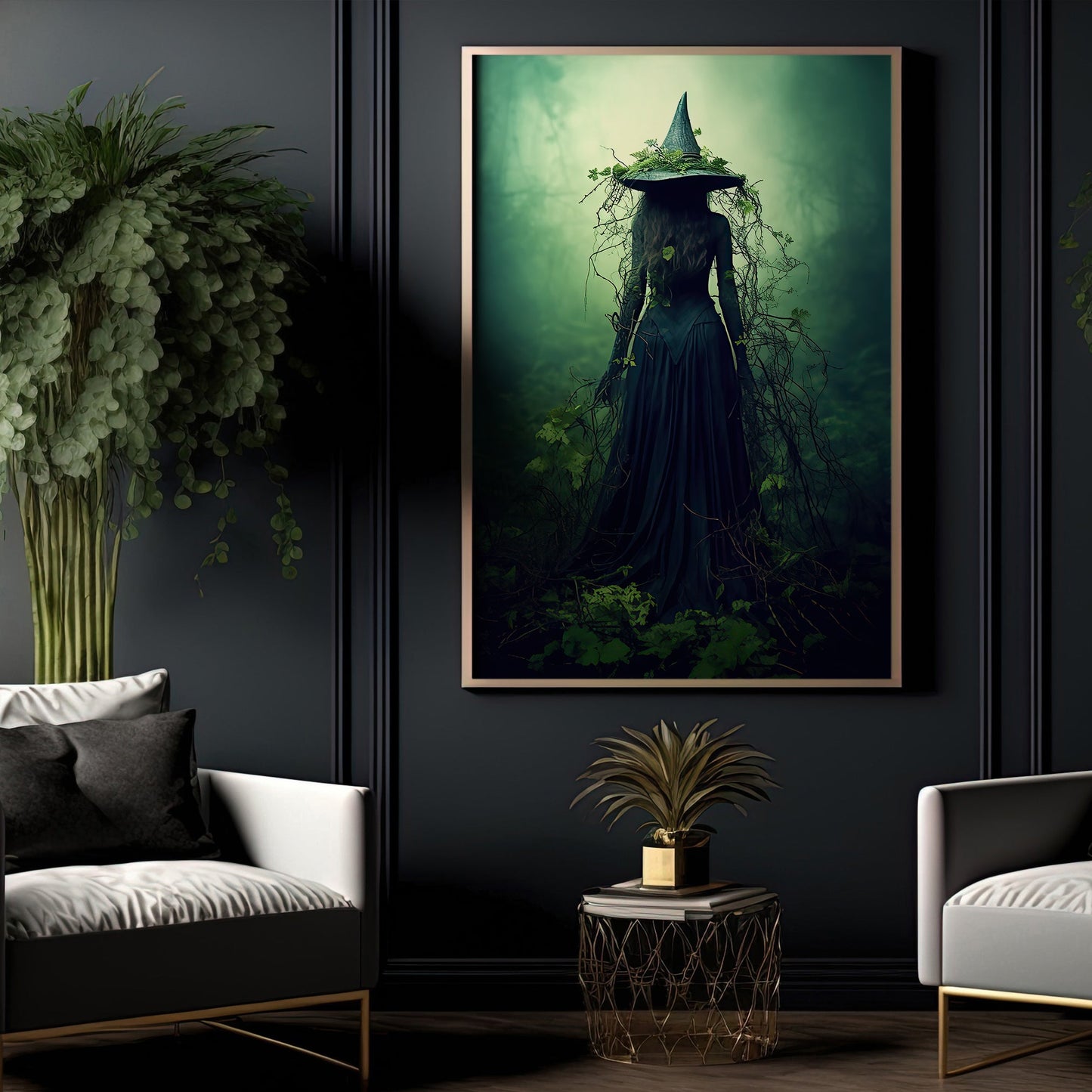 Witch In Dark Forest Canvas Painting, Witches Wall Art Decor - Dark Halloween Poster Gift