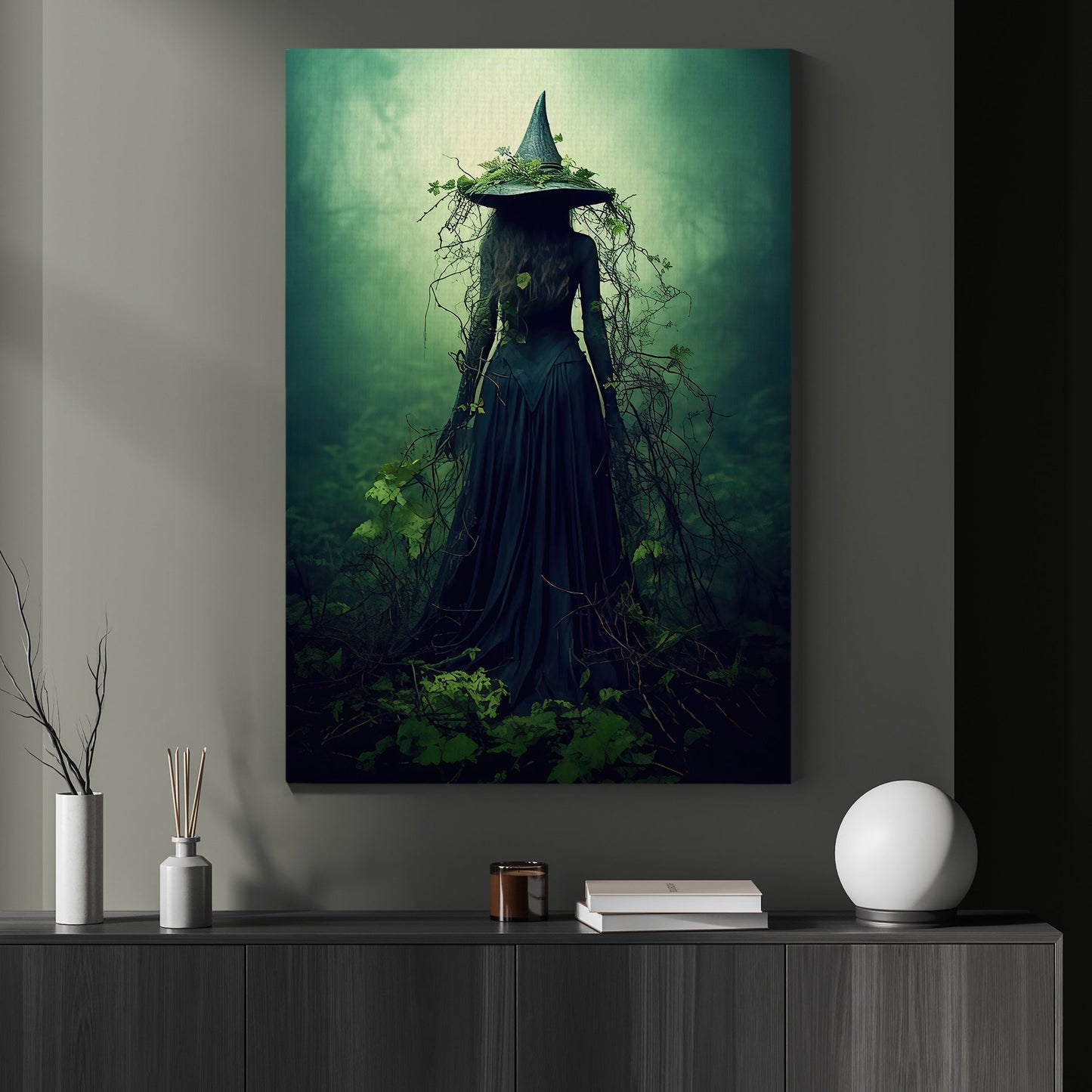 Witch In Dark Forest Canvas Painting, Witches Wall Art Decor - Dark Halloween Poster Gift