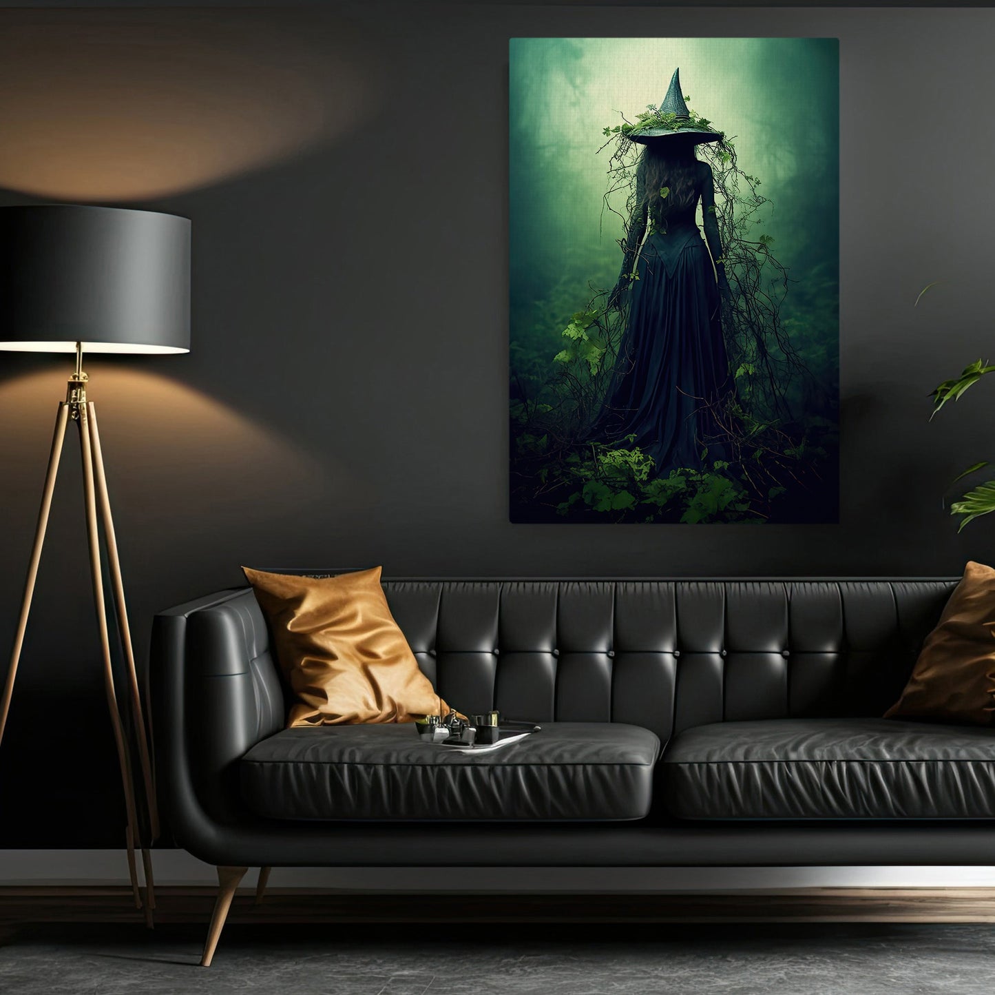 Witch In Dark Forest Canvas Painting, Witches Wall Art Decor - Dark Halloween Poster Gift