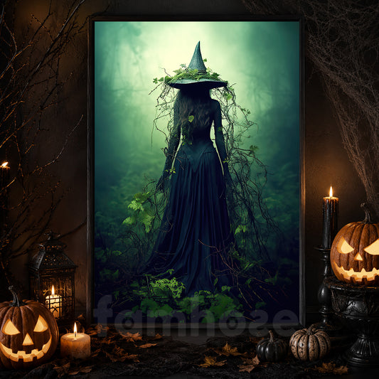 Witch In Dark Forest Canvas Painting, Witches Wall Art Decor - Dark Halloween Poster Gift