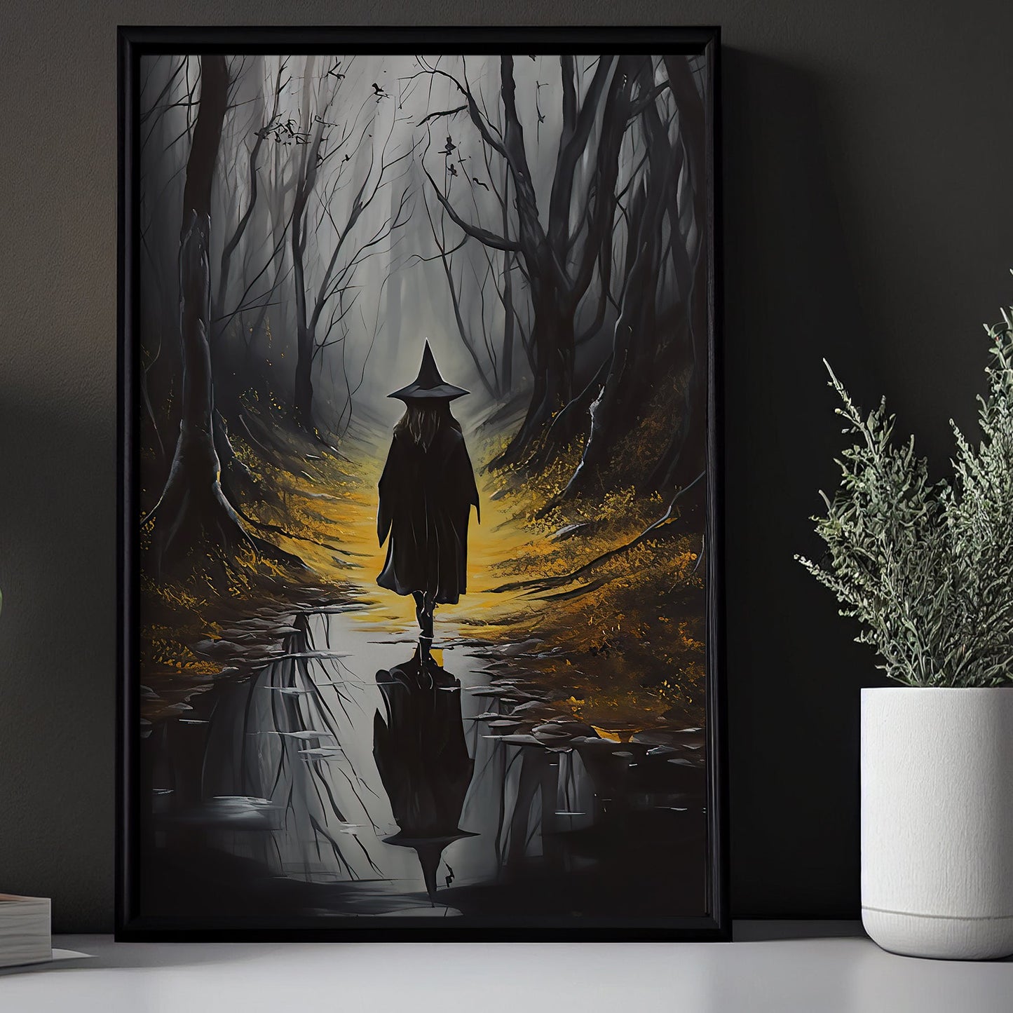 The Witch Walk On The Water Halloween Canvas Painting, Wall Art Decor - Halloween Poster Gift