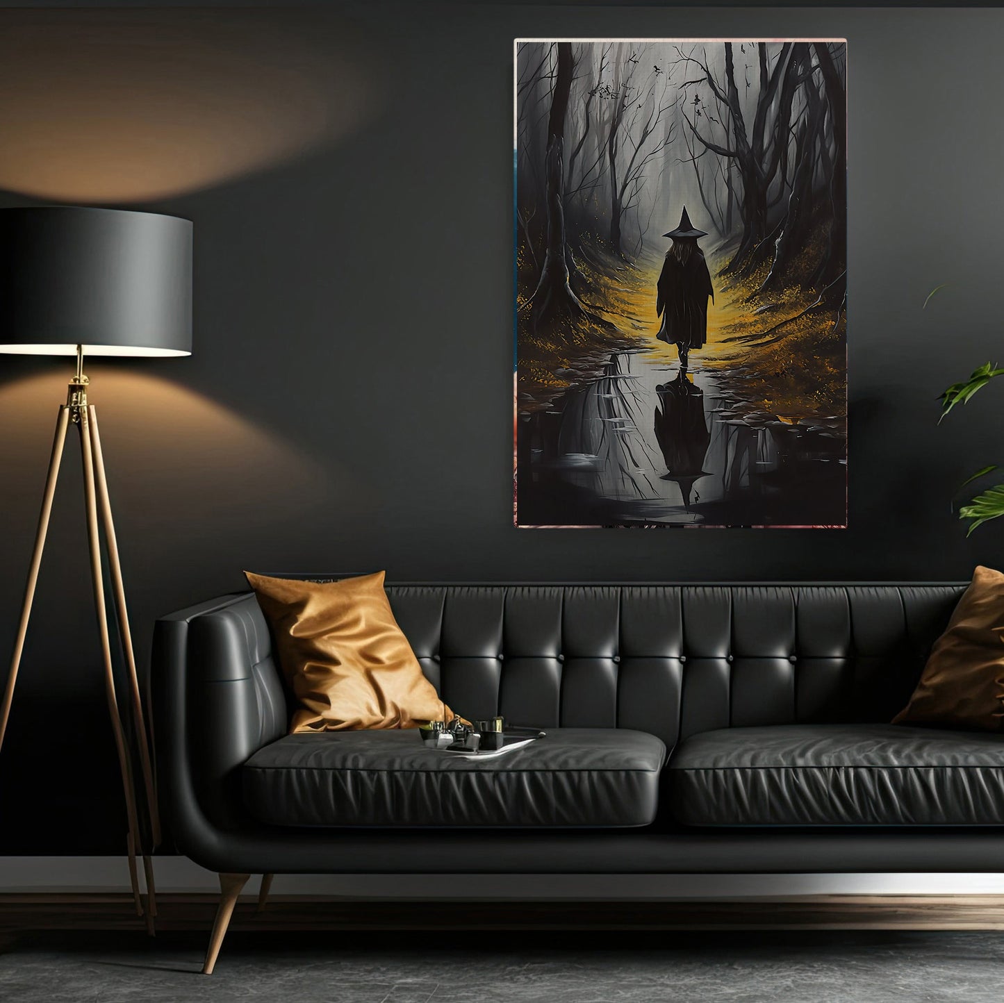 The Witch Walk On The Water Halloween Canvas Painting, Wall Art Decor - Halloween Poster Gift