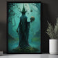Witch Hold A Ball In The Spooky Forest Halloween Canvas Painting, Wall Art Decor - Dark Witchy Halloween Poster Gift