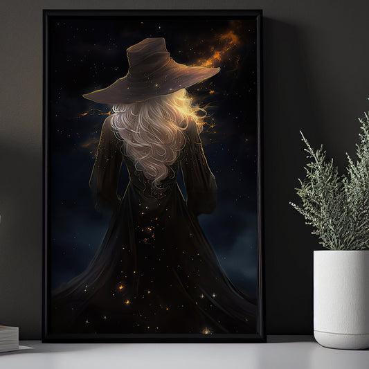 Witch In Starry Night Canvas Painting, Witches Wall Art Decor - Halloween Poster Gift