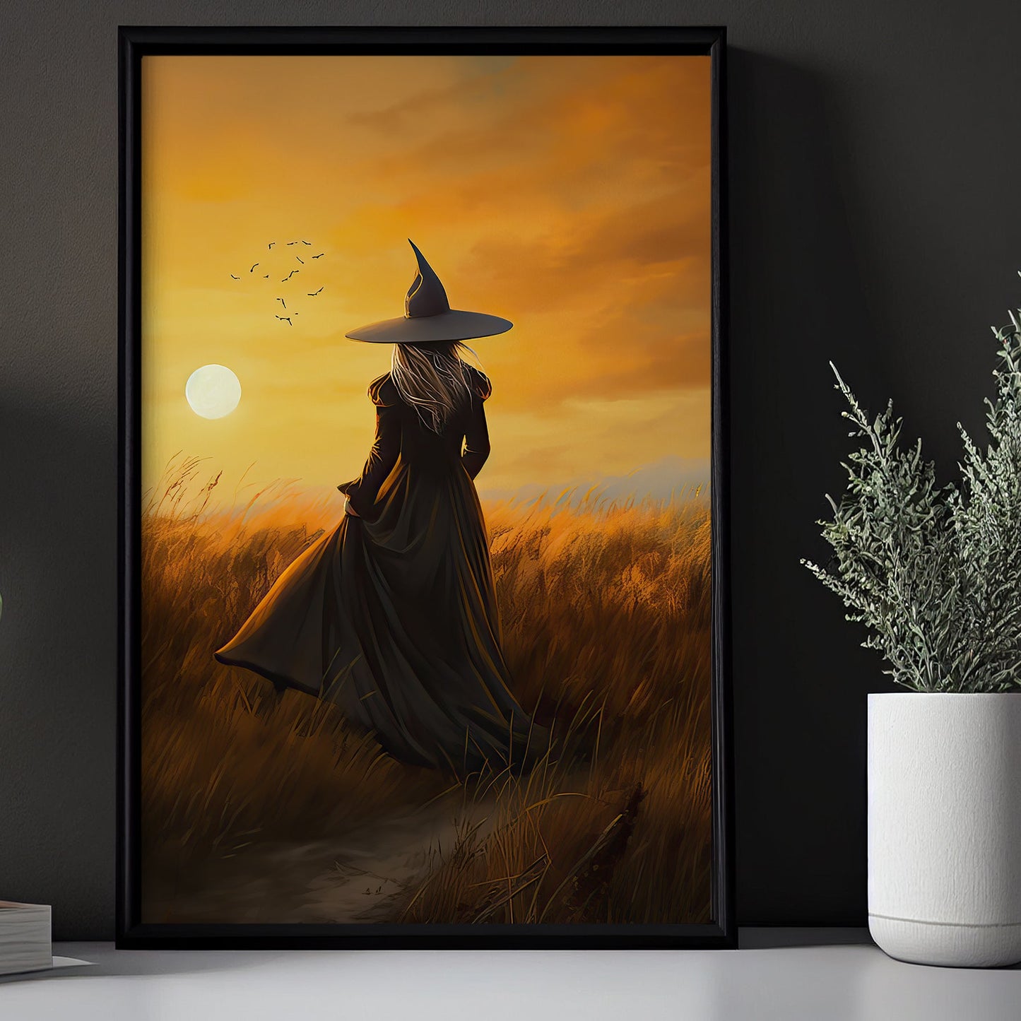 Countryside Witch In The Field Vintage Gothic Wall Art Print - Dark Academia Five Elements Witchy Halloween Wall Decor