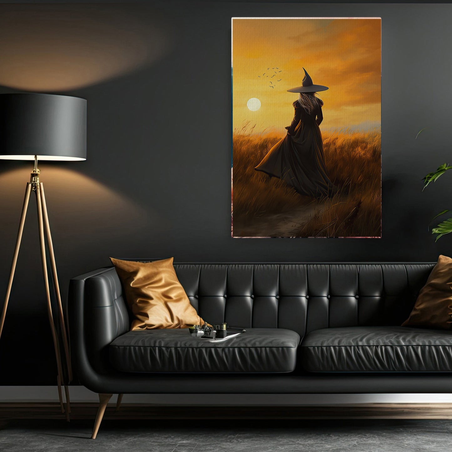 Countryside Witch In The Field Vintage Gothic Wall Art Print - Dark Academia Five Elements Witchy Halloween Wall Decor
