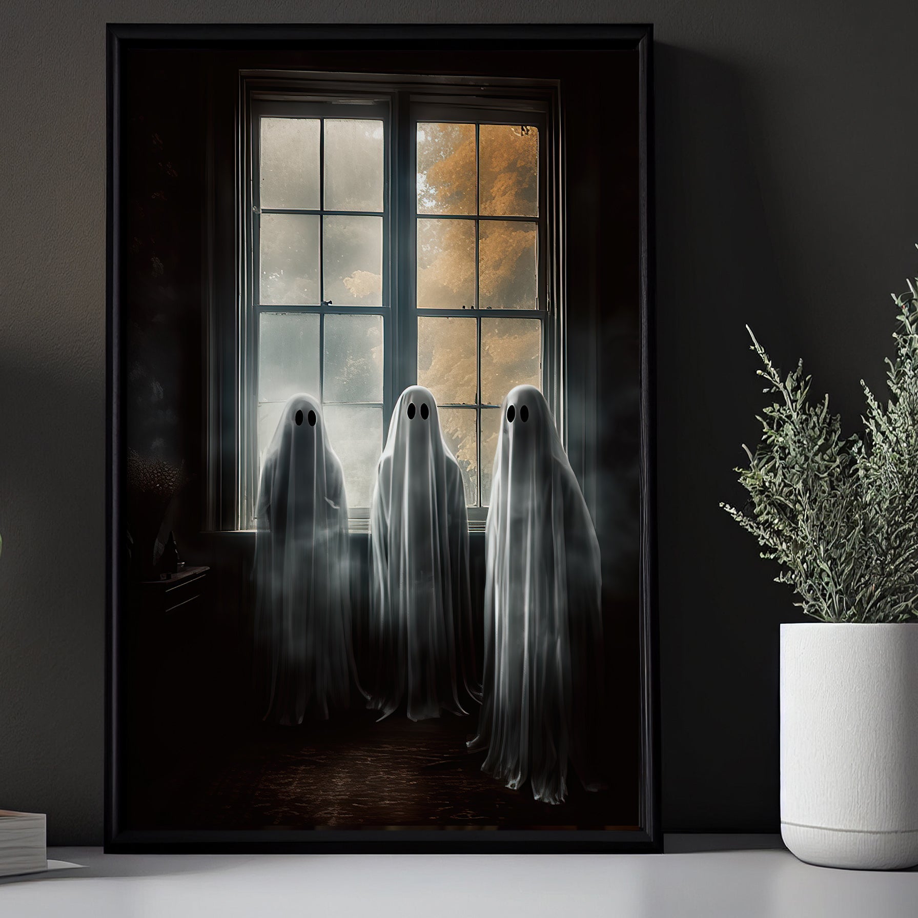 Three Ghosts On The Window Canvas Wall Art - Vintage Ghost Poster