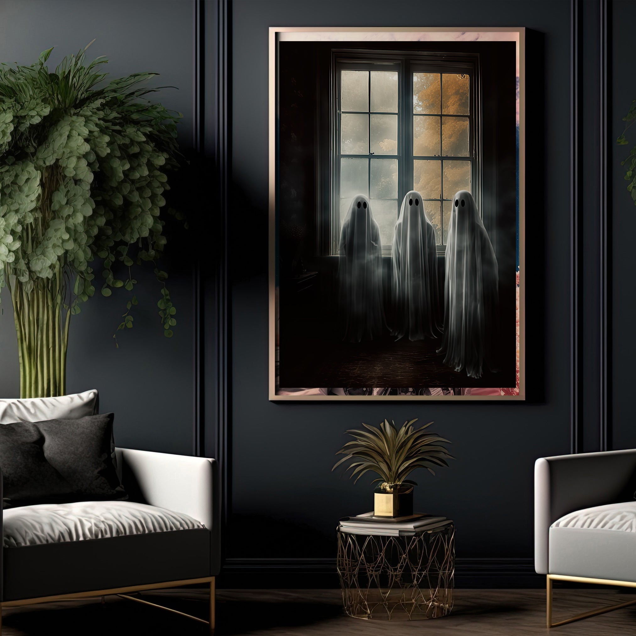 Three Ghosts On The Window Canvas Wall Art - Vintage Ghost Poster