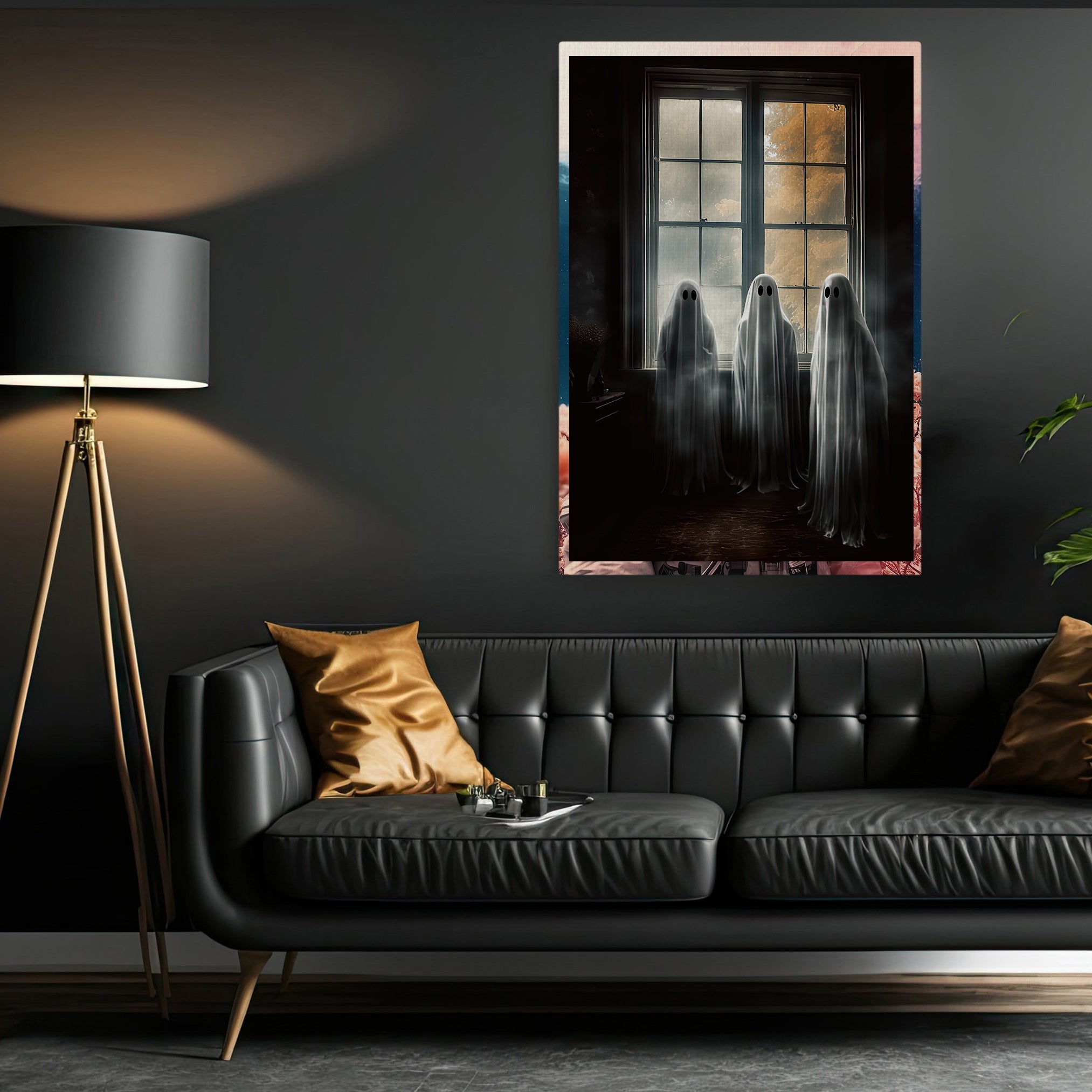 Three Ghosts On The Window Canvas Wall Art - Vintage Ghost Poster