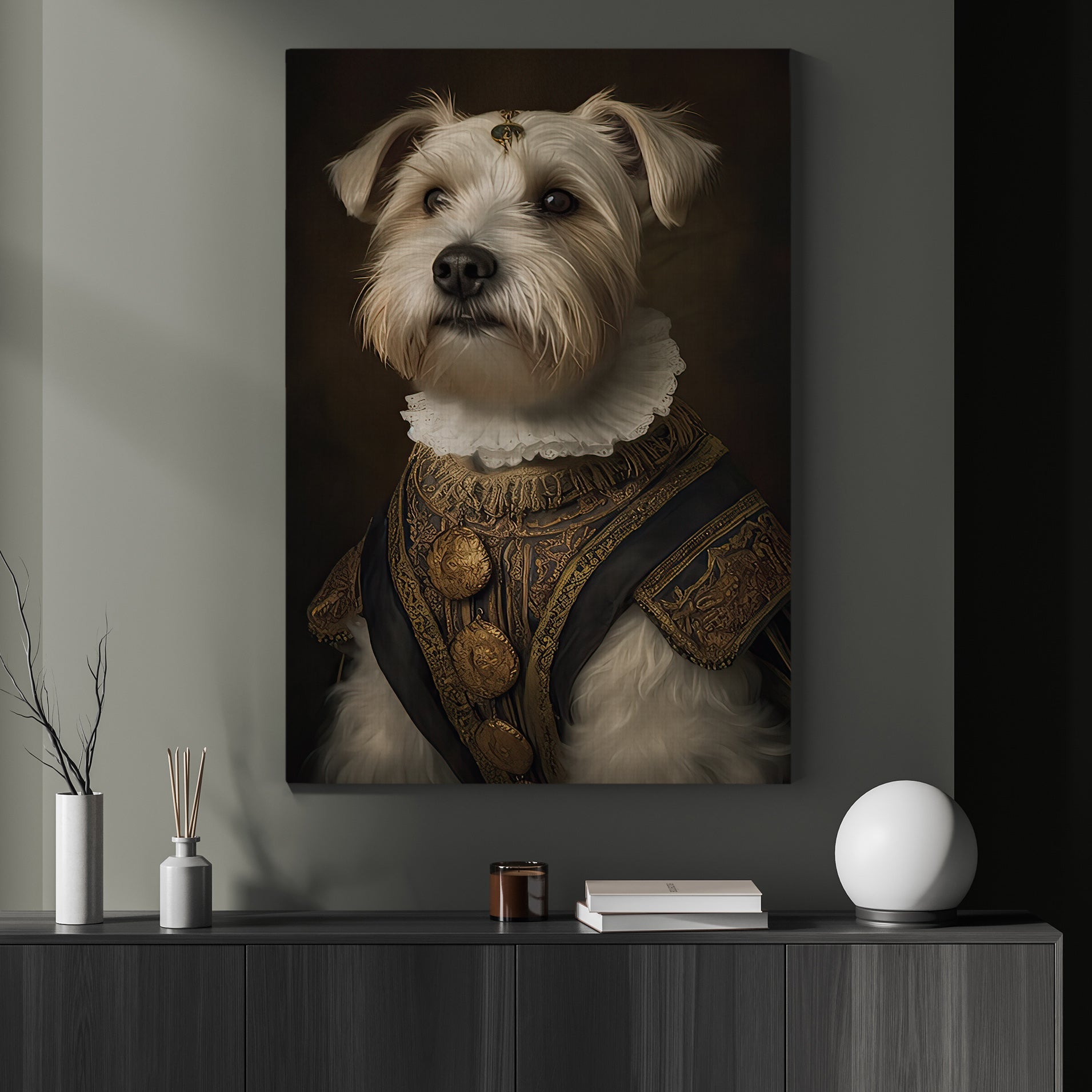 Baby Dog Morkie Saty Alone Canvas Painting, Wall Art Decor
