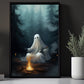 Vintage Chilling Ghost Beside Camping Fire In Forest Halloween Canvas Painting, Wall Art Decor - Dark Surreal Funny Ghost Halloween Poster Print