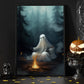 Vintage Chilling Ghost Beside Camping Fire In Forest Halloween Canvas Painting, Wall Art Decor - Dark Surreal Funny Ghost Halloween Poster Print