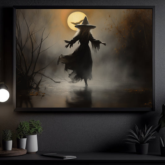 The Witch Dancing In Moonlight Vintage Gothic Halloween Canvas Painting, Wall Art Decor - Dark Academia Witchy Halloween Poster Print
