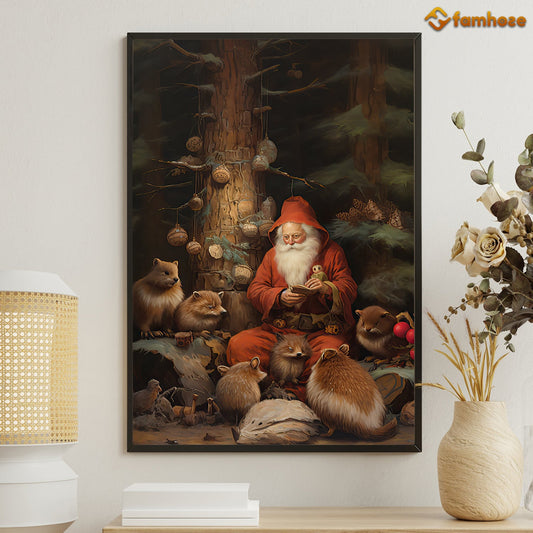 Whimsical Tales The Woodland Sage and His Gathered Friends, Christmas Canvas Painting, Xmas Wall Art Decor - Christmas Poster Gift