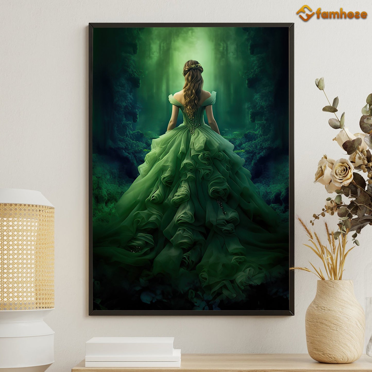 Emerald Enchantment An Ethereal Journey Through the Whispering Glades of Timeless Beauty, A Canvas Wall Art Print - Gift Art For Decorating Your Home, Gift For Auntum Lovers