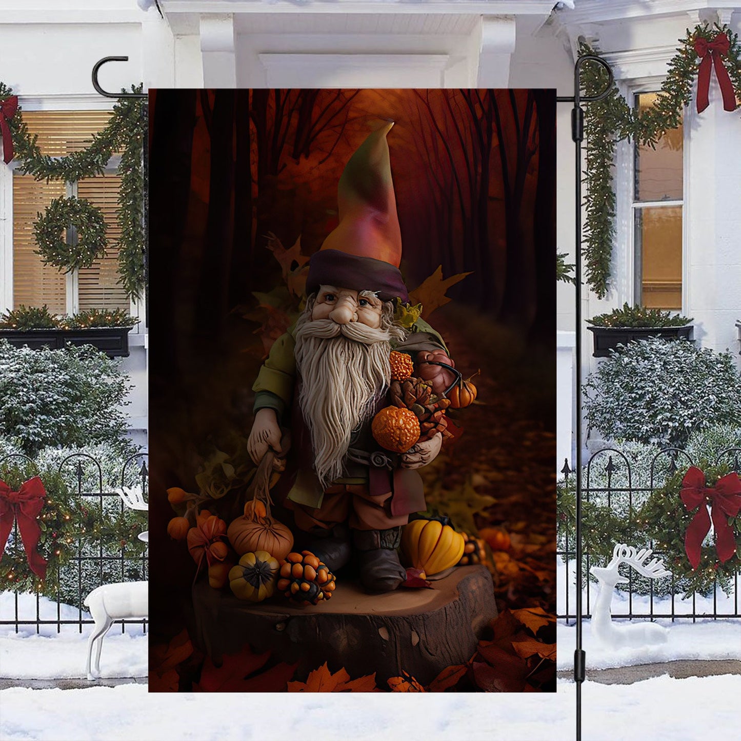 Autumn Gnome's Harvest Celebration, Gnome Xmas Garden Flag & House Flag, Christmas Flag Gift For Gnome Lovers