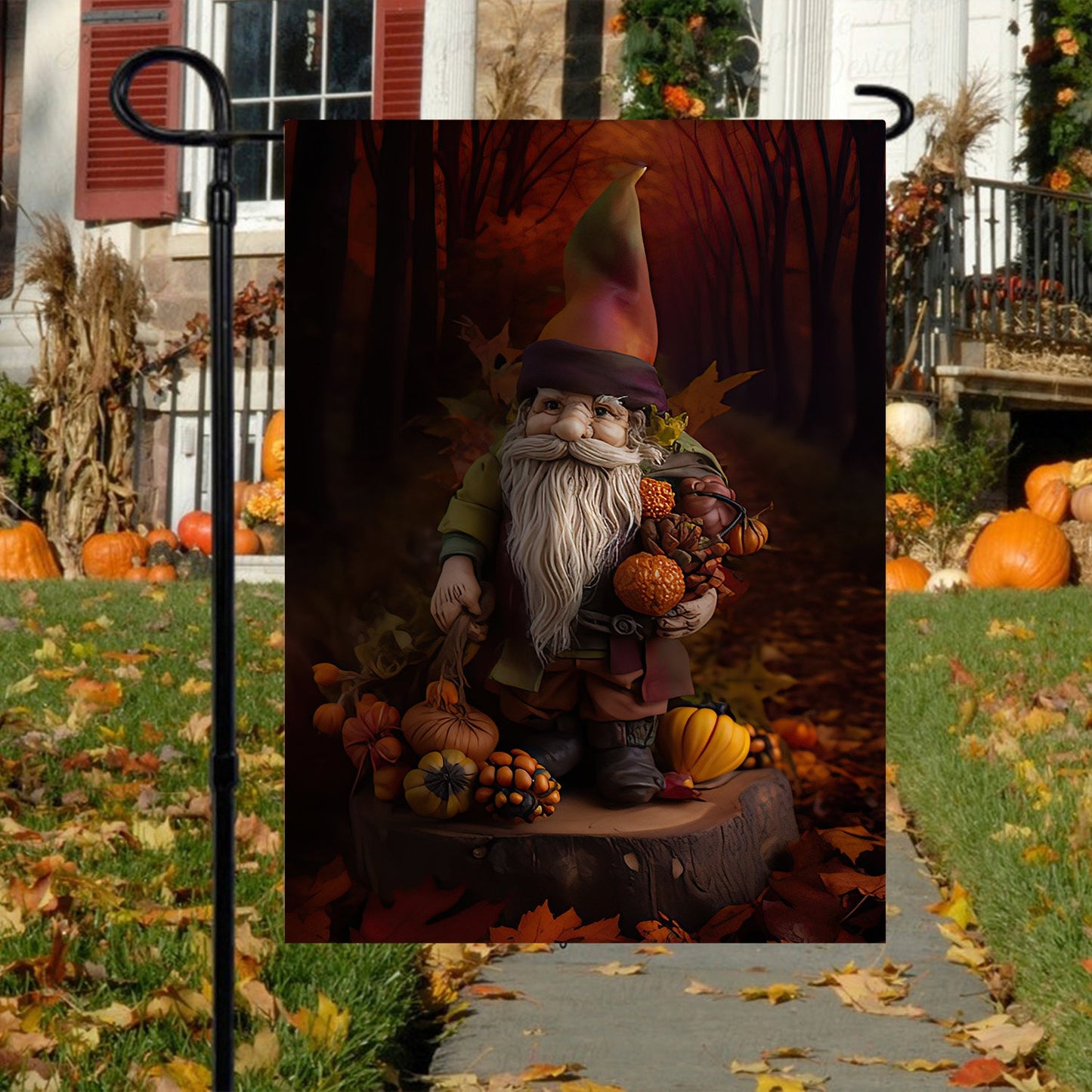 Autumn Gnome's Harvest Celebration, Gnome Xmas Garden Flag & House Flag, Christmas Flag Gift For Gnome Lovers