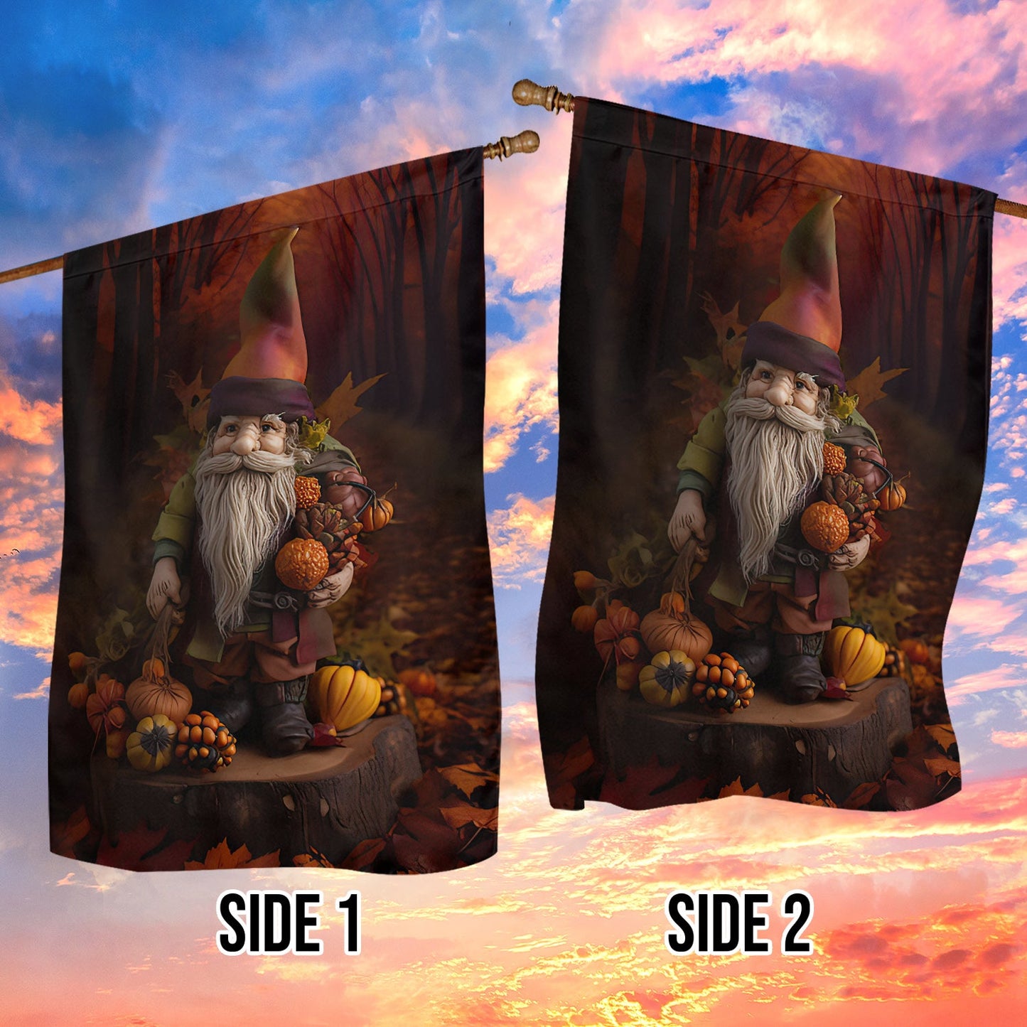 Autumn Gnome's Harvest Celebration, Gnome Xmas Garden Flag & House Flag, Christmas Flag Gift For Gnome Lovers