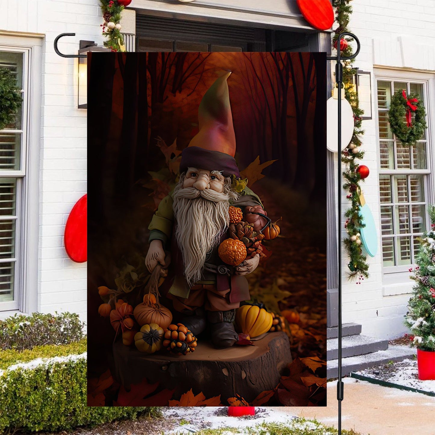 Autumn Gnome's Harvest Celebration, Gnome Xmas Garden Flag & House Flag, Christmas Flag Gift For Gnome Lovers