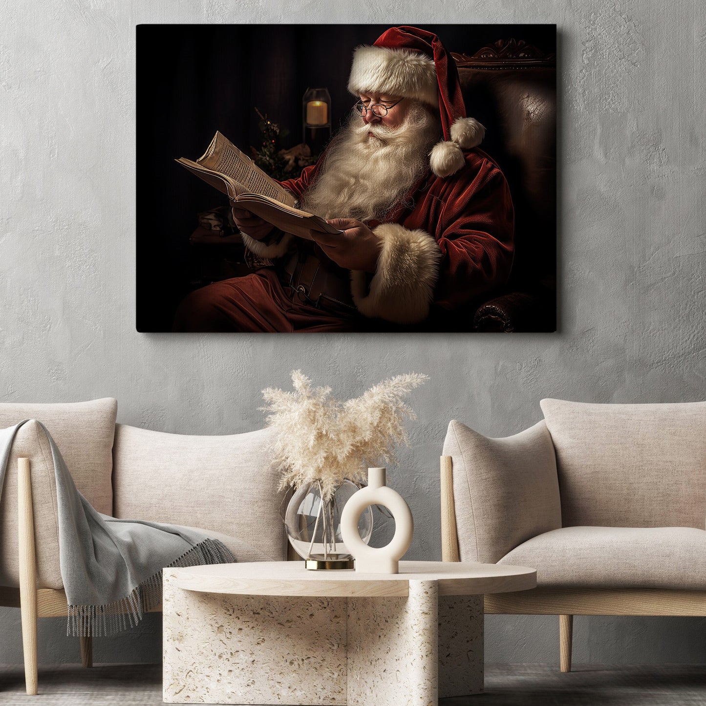 Santa Claus Is Reading Book, Christmas Canvas Painting, Xmas Wall Art Decor - Christmas Poster Gift For Book Lovers