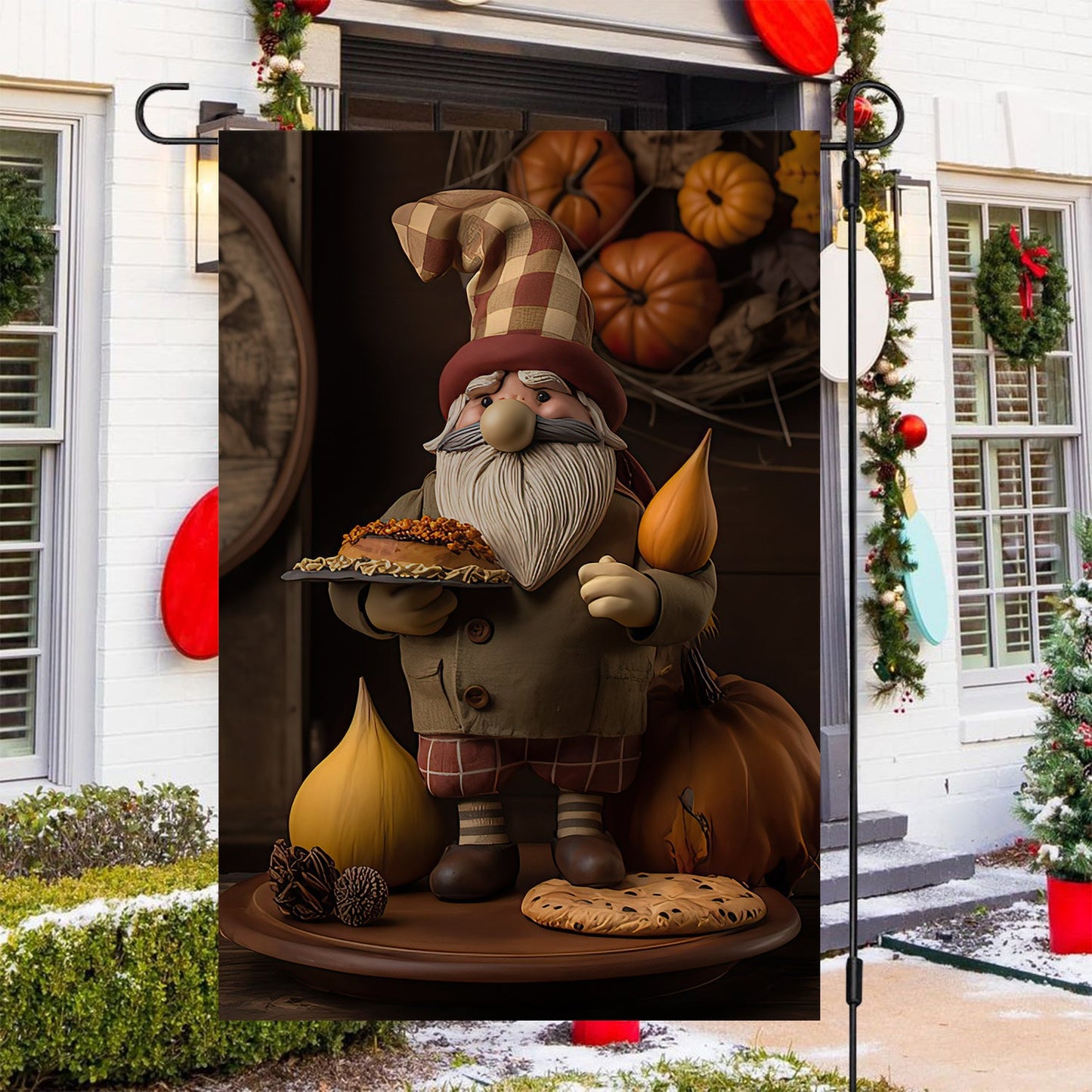 Gnome's Winter Delight With A Hint Of Santa, Gnome Xmas Garden Flag & House Flag, Christmas Flag Gift For Gnome Lovers