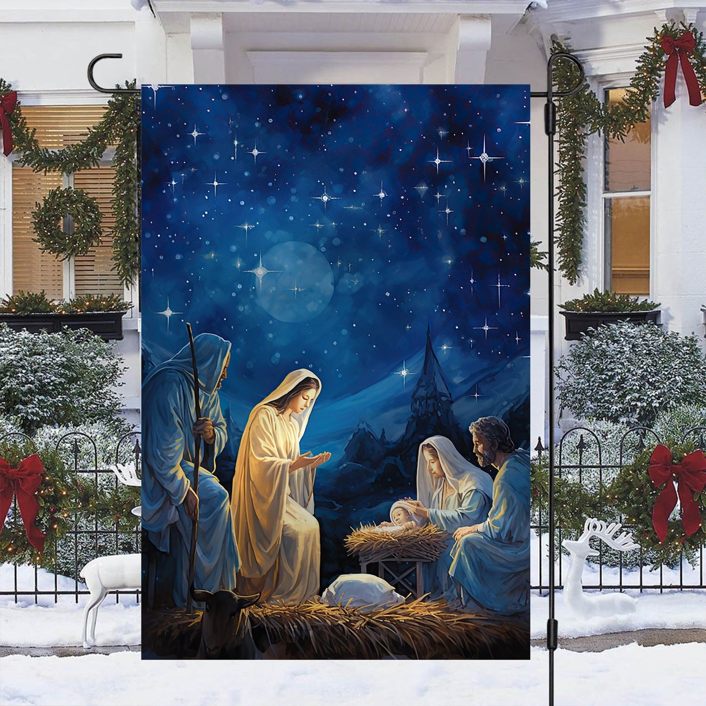 Starry Night of Blessings The Holy Birth, Christmas Garden Flag - House Flag, Nativity Religious Winter Christians Flag Gift