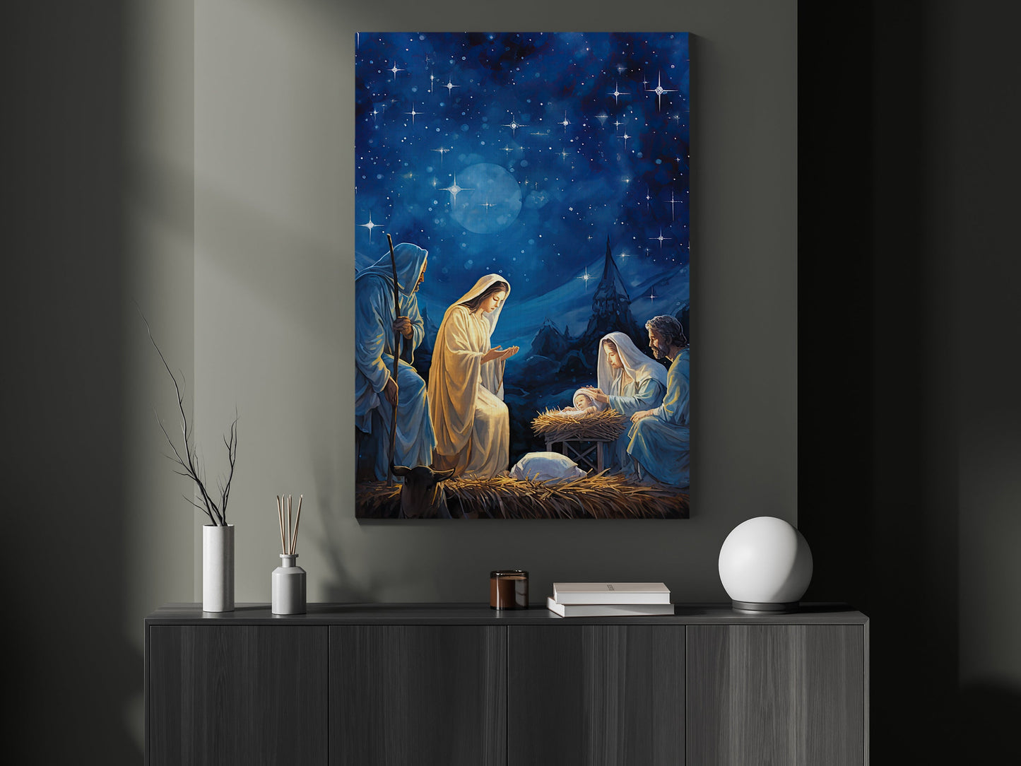 Starry Night Of The Nativity, Jesus Christmas Canvas Painting, Xmas Wall Art Decor - Christmas Poster Gift