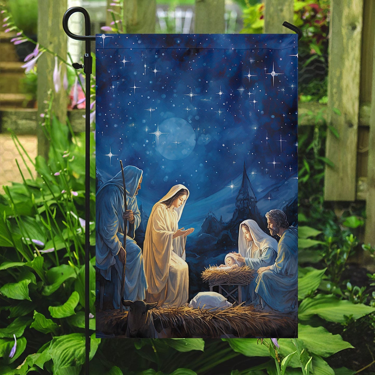 Starry Night of Blessings The Holy Birth, Christmas Garden Flag - House Flag, Nativity Religious Winter Christians Flag Gift