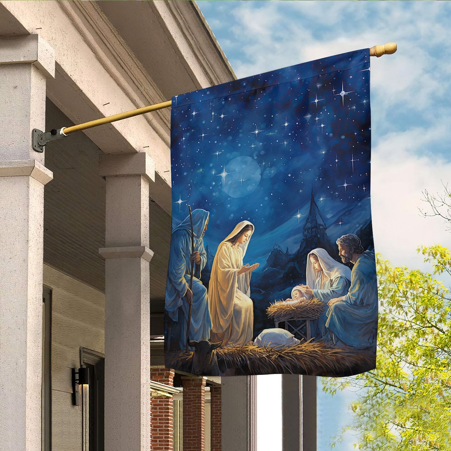 Starry Night of Blessings The Holy Birth, Christmas Garden Flag - House Flag, Nativity Religious Winter Christians Flag Gift