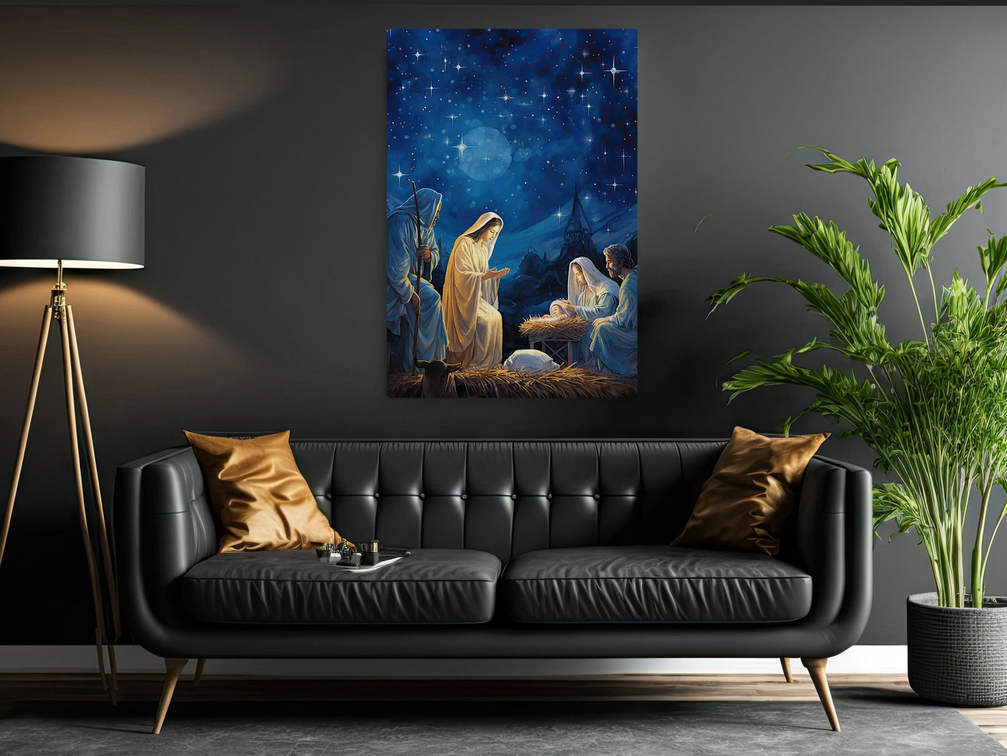 Starry Night Of The Nativity, Jesus Christmas Canvas Painting, Xmas Wall Art Decor - Christmas Poster Gift