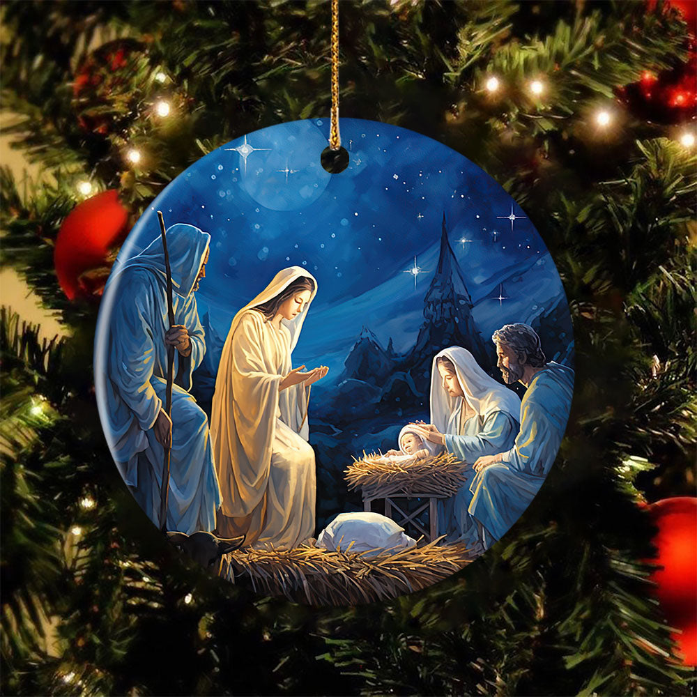 The Holy Night Birth of the Savio, Nativity Scene Circle Ceramic Ornament Christmas Gift